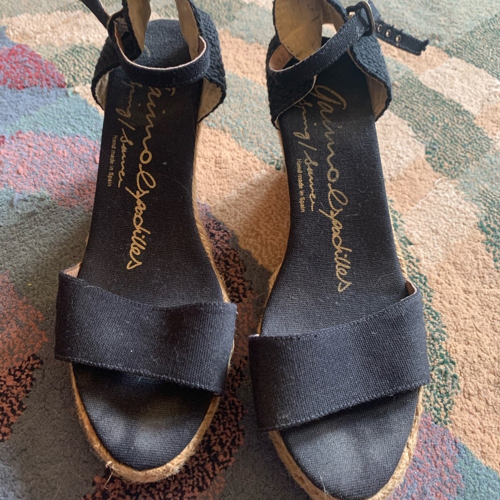 Black open toe espadrille wedges